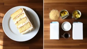 Slice of Elvis Presley Cake topped with crushed pineapple and pecan frosting