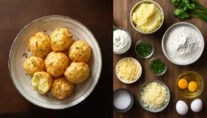 Close-up of golden mashed potato bites with melted cheese and parsley
