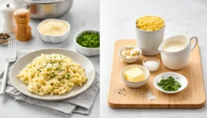 Creamy garlic Parmesan orzo in a pan, garnished with parsley