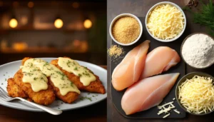 Chicken breast smothered in cheese and crispy parmesan topping