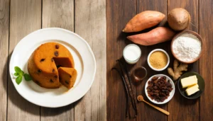 Homemade Jamaican sweet potato pudding with golden crust and soft interior