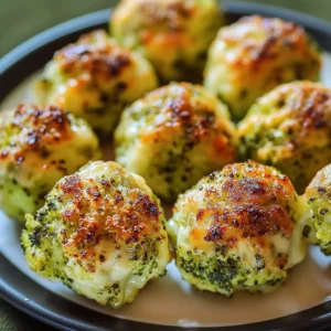 Close-up of broccoli cheese bites with a crunchy baked crust