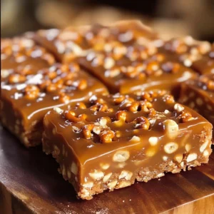 Tray of caramel pretzel crack bars with layers of caramel, chocolate, and pretzels