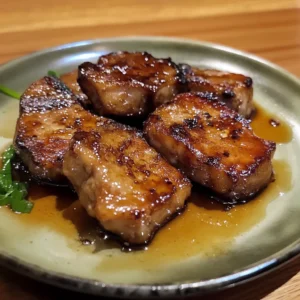 Close-up of pork chops glazed with sticky brown sugar sauce