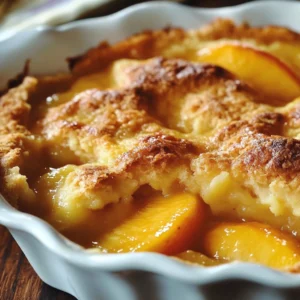 Golden peach cobbler pie with a flaky crust and bubbling peach filling