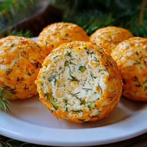 Round dill pickle cheese ball coated in herbs, served with crackers