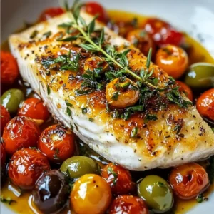 Fish fillet being seared in a hot skillet with olive oil and herbs