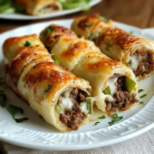 Sliced Philly steak roll ups with melted cheese and herbs on a serving board