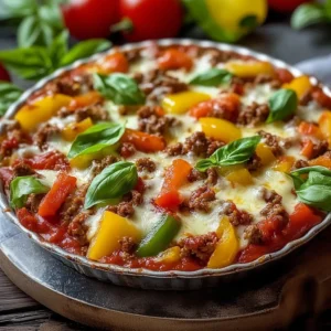 Low carb crustless pizza in a bowl with mozzarella and Italian herbs