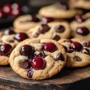 Plated cookies with chopped maraschino cherries and chocolate chips