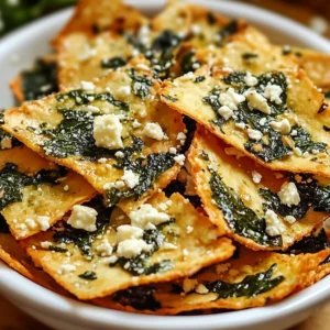 Golden-baked spinach and feta crisps with flaky pastry and herb garnish