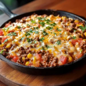 A slice of cheesy Mexican casserole served with sour cream and cilantro