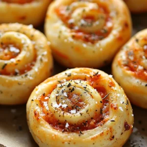 Close-up of rolled pizza bites with melted cheese and parmesan topping
