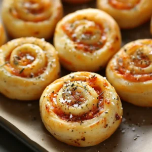 Baking tray of golden-brown pizza rolls topped with garlic butter and parmesan