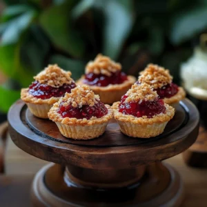 Raspberry bar tartlets on a baking tray with a golden coconut crust