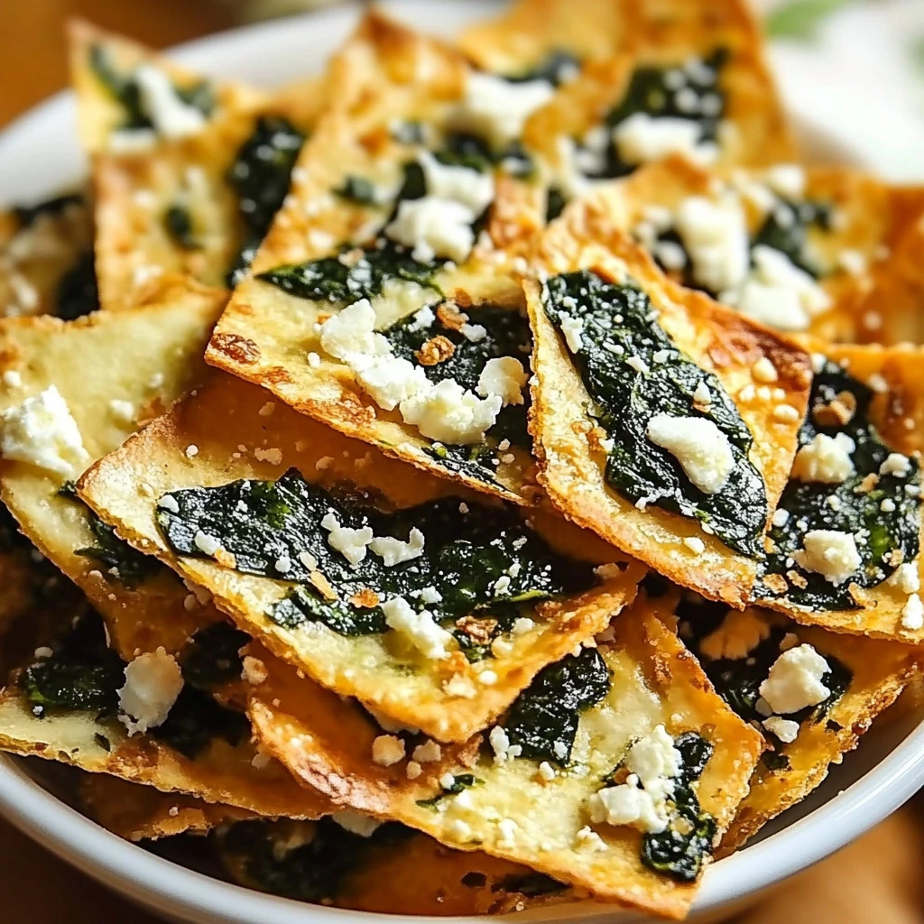 Golden-baked spinach and feta crisps with flaky pastry and herb garnish