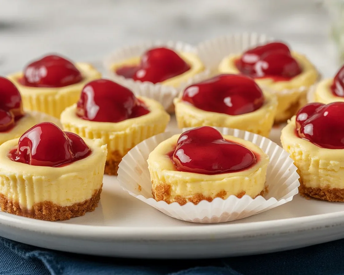 Mini cheesecake bites with graham cracker crust and chocolate ganache topping