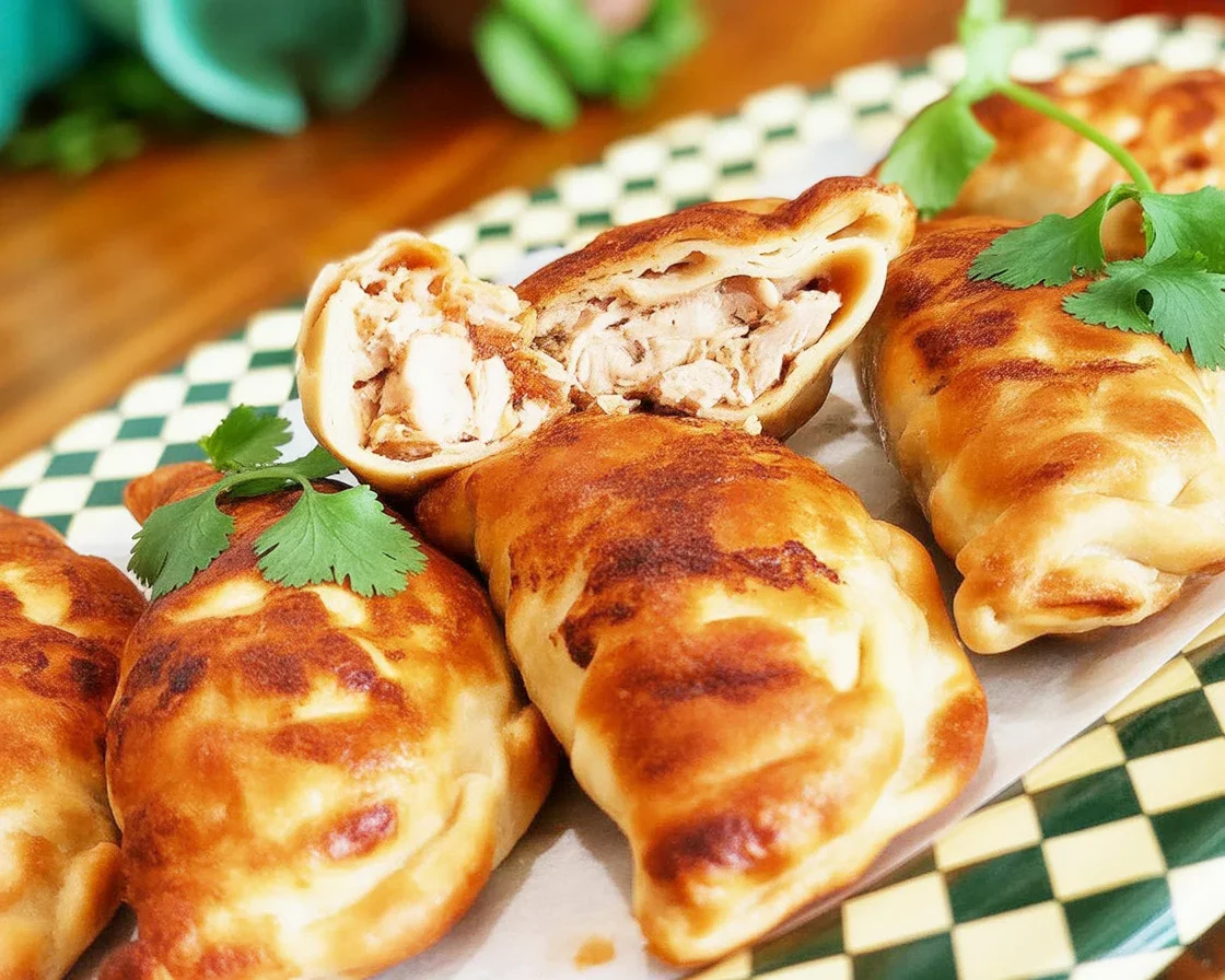 Baked Chicken Empanadas with a flaky crust and juicy chicken filling.