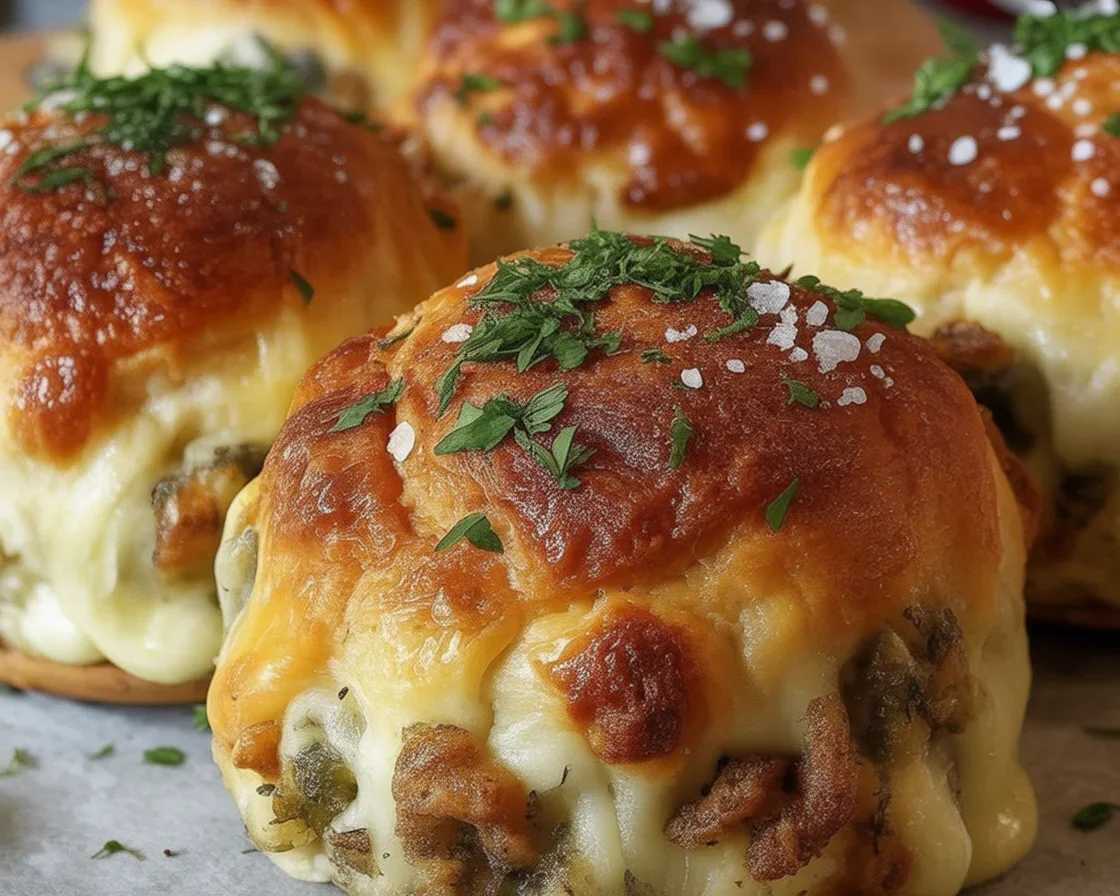 Delicious Garlic Parmesan Cheeseburger Bombs with beef and melted cheese