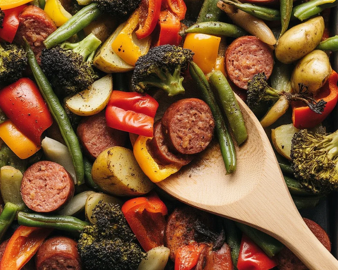 Delicious Sheet Pan Sausage and Veggies with roasted vegetables and sausage